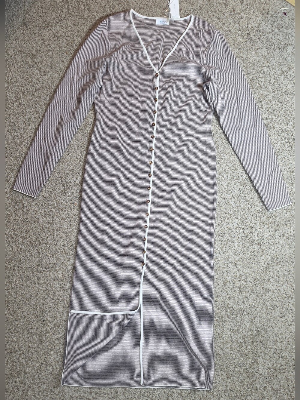 Bluiivy Boutique Avalynn Dress - NWT Brown & White Striped Long Sleeve